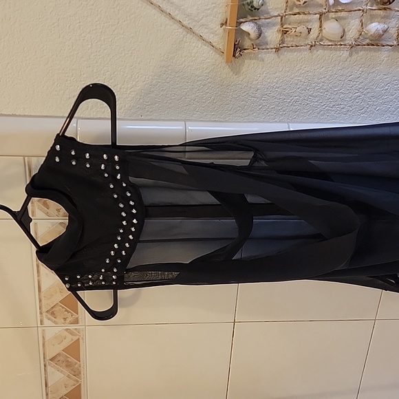 Sheer Studded Black Button-Up Vest - Picture 4 of 5